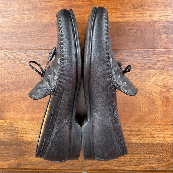 Johnston & Murphy Loafer Dress Shoes Mens 11 Black Genuine Ostrich Made In Italy - Picture 7 of 15